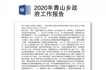 2020年青山乡政府工作报告