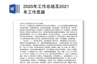 2020年工作总结及2021年工作思路