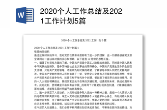 2020个人工作总结及2021工作计划5篇