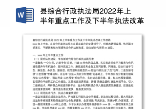 县综合行政执法局2022年上半年重点工作及下半年执法改革工作思路