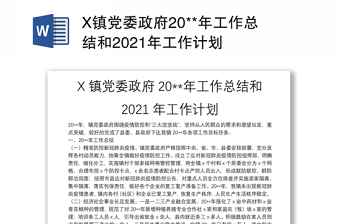 X镇党委政府20**年工作总结和2021年工作计划