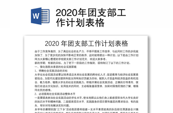 2020年团支部工作计划表格
