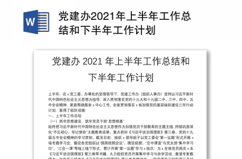 党建办2021年上半年工作总结和下半年工作计划