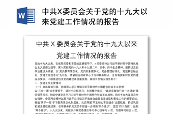 中共X委员会关于党的十九大以来党建工作情况的报告