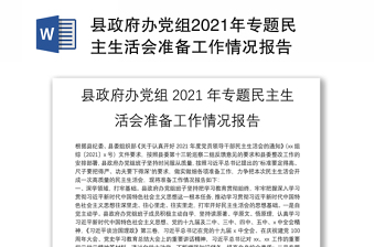 县政府办党组2021年专题民主生活会准备工作情况报告