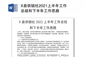 X县供销社2021上半年工作总结和下半年工作思路