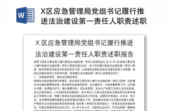 X区应急管理局党组书记履行推进法治建设第一责任人职责述职报告