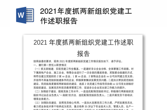 2021年度抓两新组织党建工作述职报告