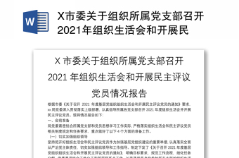 X市委关于组织所属党支部召开2021年组织生活会和开展民主评议党员情况报告