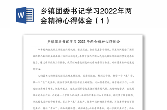 乡镇团委书记学习2022年两会精神心得体会（1）