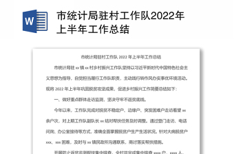 市统计局驻村工作队2022年上半年工作总结