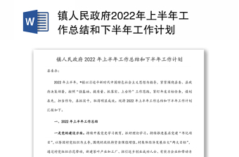 镇人民政府2022年上半年工作总结和下半年工作计划