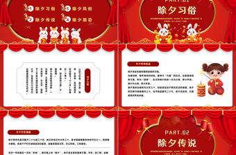 2023福兔临门PPT中国风中国传统节日除夕节日介绍课件模板
