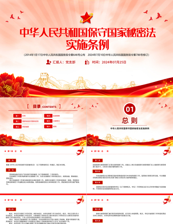 红色精美中华人民共和国保守国家秘密法实施条例PPT课件下载