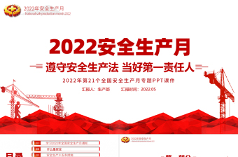 2022安全生产月PPT简洁大气遵守安全生产法当好第一责任人企业安全生产专题课件