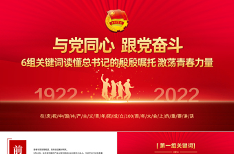 共青团成立100周年大会重要讲话解读PPT6组关键词读懂总书记的殷殷嘱托激荡青春力量与党同心跟党奋斗团课课件