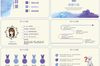 蓝紫色请信淡雅水墨风个人简历竞聘动态ppt模板