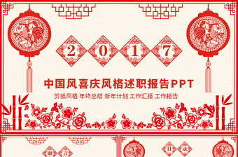 2017赢战鸡年剪纸风格述职报告PPT模板