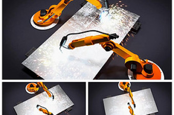 机械工业机器人手臂焊接LOGO片头动态PPT模板